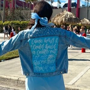 Custom hand-painted Taylor Swift lyric denim jacket